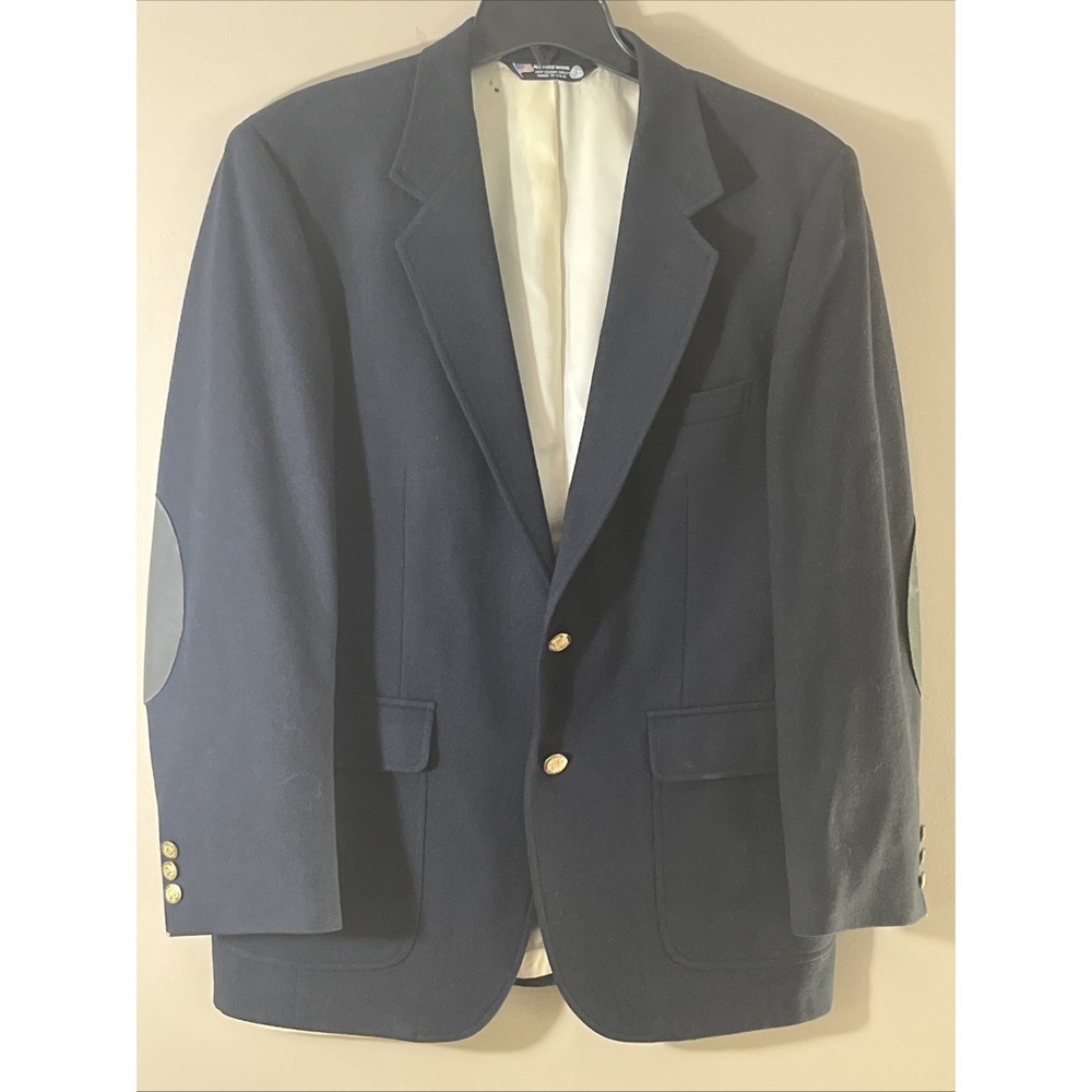Vintage Tailor's Bench Blue Blazer Gold Button Up Elbow Patches‎ Size 42R
